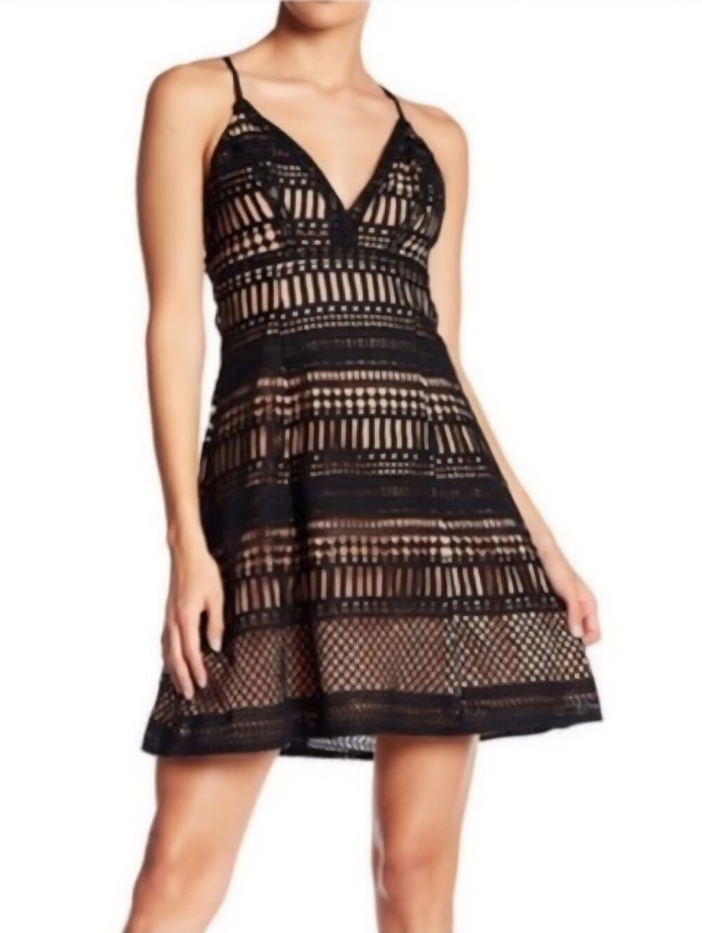 ASTR Strappy Crochet Black Lace Dress